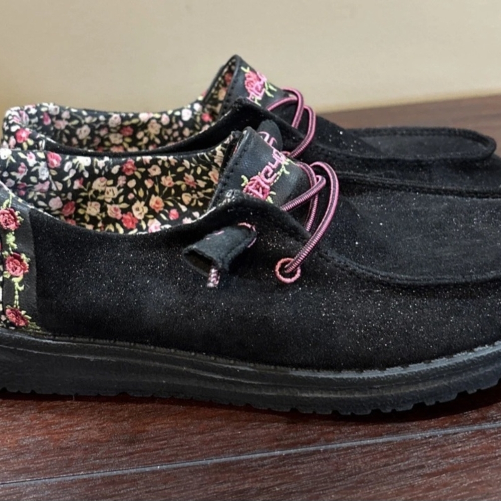Hey Dude Black Floral Women's Loafers